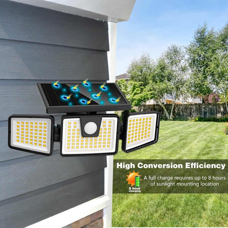 AmeriTop Solar Lights Outdoor, 2 Pack LED High Brightness Cordless Solar Motion Sensor Lights; 3 Adjustable Heads, 270° Wide Angle Illumination, IP65 Waterproof, Security LED Wall Light(Daylight) - Image 5